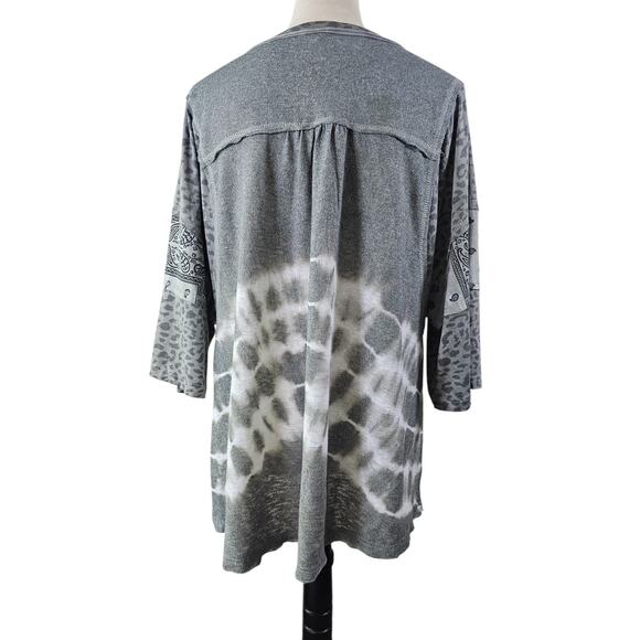 POL Gray Tie Dye Mixed Print Long Sleeve Tunic Top Size Small - Picture 2 of 4